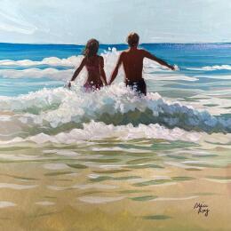 Peinture Couple et bain de mer par Alice Roy | Tableau Figuratif Acrylique Scènes de vie