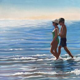 Painting Le couple les pieds dans l’eau by Alice Roy | Painting Figurative Acrylic Life style