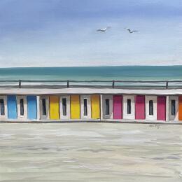 Painting Les cabines by Alice Roy | Painting Figurative Acrylic Marine, Urban
