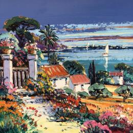 Painting Riviera en été by Corbière Liisa | Painting Figurative Oil Landscapes