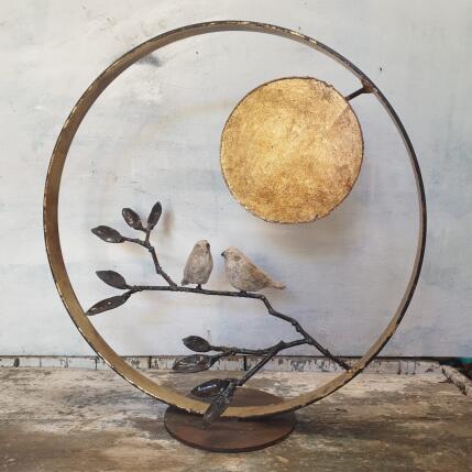 Sculpture oiseau raku sous la pleine lune by Eres Nicolas | Sculpture Figurative Metal Animals