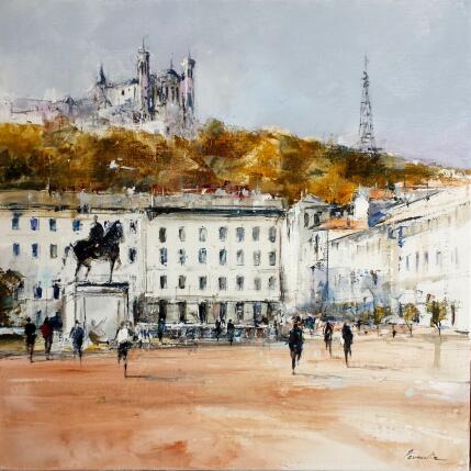 Painting Place Bellecour Lyon by Poumelin Richard | Painting Figurative Acrylic, Oil Landscapes