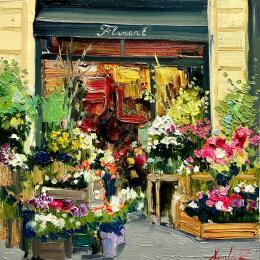 Peinture La Boutique Fleurie par Xanlar | Tableau Impressionnisme Huile Nature, Scènes de vie