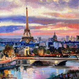Painting Paris at Dusk by Xanlar | Painting Impressionism Oil Architecture, Landscapes, Urban