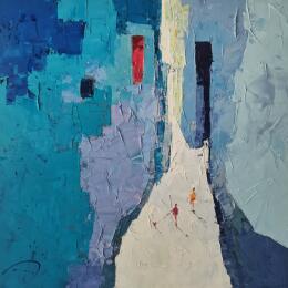 Painting El blau de Menorca  by Tomàs | Painting Impressionism Oil Life style, Society, Urban