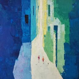 Painting Bleu d'amour by Tomàs | Painting Impressionism Oil Life style