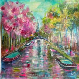 Painting Blossomig Amsterdam by Solveiga | Painting  Acrylic
