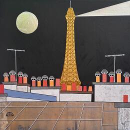 Painting Paris je t'aime ! by Lovisa | Painting Pop-art Acrylic, Gluing, Gold leaf, Paper, Posca, Textile, Upcycling Urban