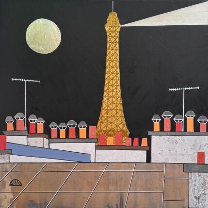 Painting Paris je t'aime ! by Lovisa | Painting Pop-art Acrylic, Gluing, Gold leaf, Paper, Posca, Textile, Upcycling Urban