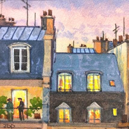 Painting Soirée parisienne by Decoudun Jean charles | Painting Figurative Watercolor Urban