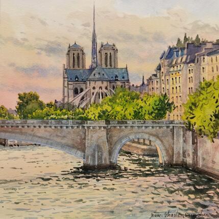 Painting Notre-Dame by Decoudun Jean charles | Painting Figurative Watercolor Urban