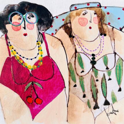Peinture Josette et Martine par Colombo Cécile | Tableau Art naïf Acrylique, Aquarelle, Collage, Encre, Pastel Portraits