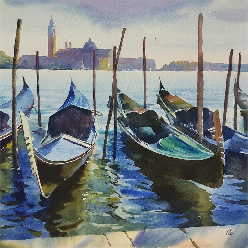 Painting Venice - ap.30 by Khodakivskyi Vasily | Painting Figurative Watercolor Urban