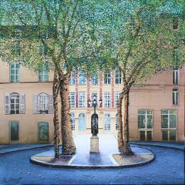 Peinture Sous les feuillages de la rue Furstemberg par Dessapt Elika | Tableau Impressionnisme Acrylique, Sable