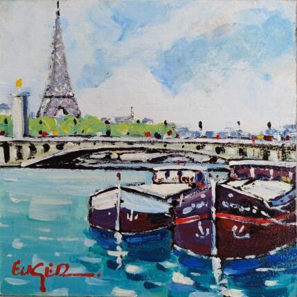 Painting Péniches à quai à Paris  by Euger | Painting