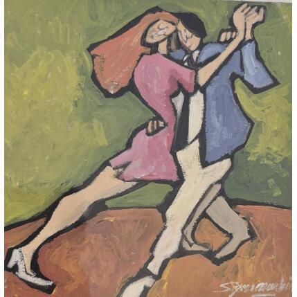 Painting Le tango de rue by Signamarcheix Bernard | Painting Naive art Acrylic, Ink, Pastel Pop icons