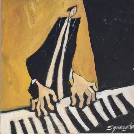 Painting Le pianiste by Signamarcheix Bernard | Painting Naive art Acrylic, Ink, Pastel