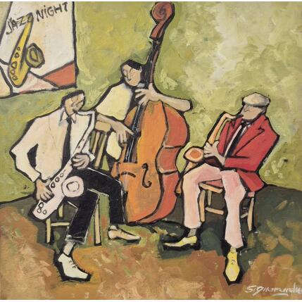 Painting Jazz Night by Signamarcheix Bernard | Painting Naive art Acrylic, Ink, Pastel