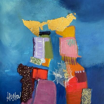 Painting Une parole voilée by Lau Blou | Painting Abstract Acrylic, Cardboard, Gluing, Gold leaf, Pastel