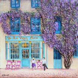 Peinture Rendez-vous au Vieux Paris d'arcole par Dessapt Elika | Tableau Impressionnisme Acrylique, Sable Architecture, Scènes de vie, Urbain