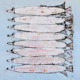Painting Sardines coquines by Colombo Cécile | Painting Naive art Acrylic, Gluing, Ink, Pastel, Watercolor Animals