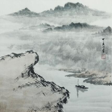 Peinture Foggy river par Du Mingxuan | Tableau Figuratif Aquarelle, Encre Paysages