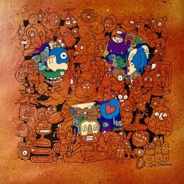 Painting J'attends le bus by Oocalme | Painting Raw art Graffiti, Posca Animals