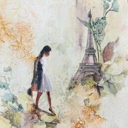 Painting Paris, je t'attends by Bergeron Marie-Josée | Painting Surrealism Acrylic, Gluing, Paper, Pastel, Posca Pop icons
