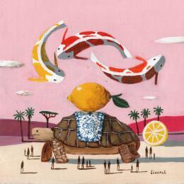 Painting Tortue et carpes by Lionnet Pascal | Painting Surrealism Acrylic Animals, Landscapes, Life style, Pop icons