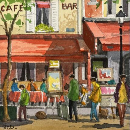 Painting Paris Place du Tertre à Montmartre by Decoudun Jean charles | Painting Figurative Watercolor Urban
