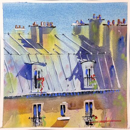 Painting Toit parisien by Bailly Kévin  | Painting Figurative Ink, Watercolor Architecture, Urban