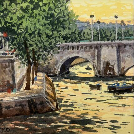 Painting Ile St Louis, Arche du Pont de la Tournelle by Decoudun Jean charles | Painting Figurative Watercolor Urban