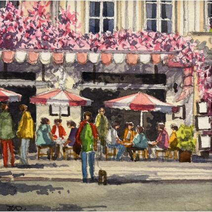 Painting Café rue de Rivoli by Decoudun Jean charles | Painting Figurative Watercolor Urban