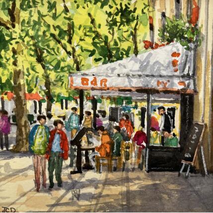 Painting Café Rive Gauche à St Michel by Decoudun Jean charles | Painting Figurative Watercolor Urban