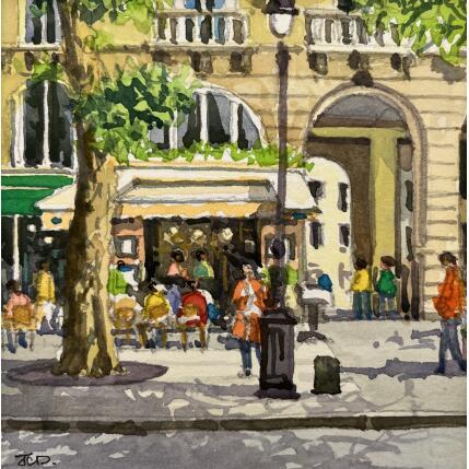 Painting Café rive gauche et Arches à St Michel by Decoudun Jean charles | Painting Figurative Watercolor Urban