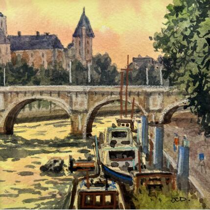 Painting Paris, Le pont Neuf by Decoudun Jean charles | Painting Figurative Watercolor Urban