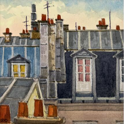 Painting Chambres de bonnes by Decoudun Jean charles | Painting Figurative Watercolor Urban