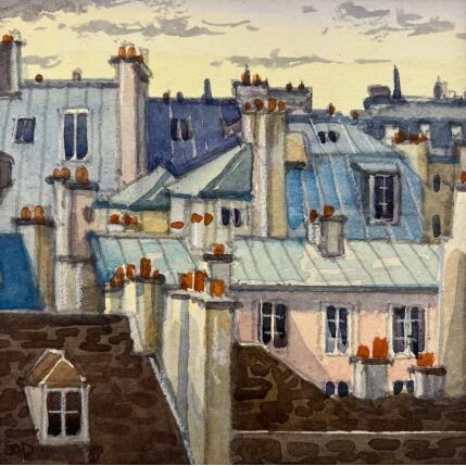 Painting Toits de Paris au matin by Decoudun Jean charles | Painting Figurative Watercolor Urban