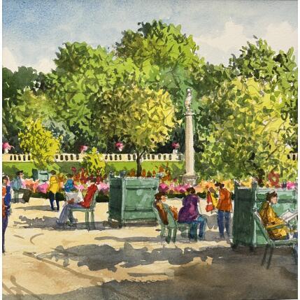Painting Les chaises des jardins du Luxembourg by Decoudun Jean charles | Painting Figurative Watercolor Pop icons, Urban