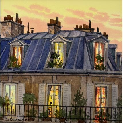 Painting Soir et chambres de bonnes by Decoudun Jean charles | Painting Figurative Watercolor Pop icons, Urban