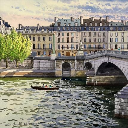 Painting Le Pont du Carroussel by Decoudun Jean charles | Painting Figurative Watercolor Urban
