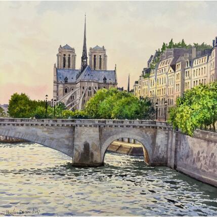 Painting Notre Dame de Paris by Decoudun Jean charles | Painting Figurative Watercolor Urban