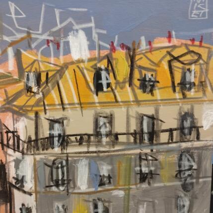 Painting Du haut de la Butte by Anicet Olivier | Painting Figurative Acrylic, Pastel Architecture, Urban
