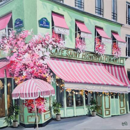 Peinture Mint and pink in Paris par Rasa | Tableau Figuratif Acrylique Urbain
