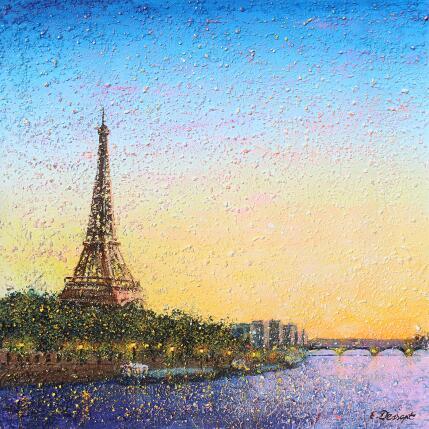 Peinture Au coucher de soleil, la nuit s'éveille par Dessapt Elika | Tableau Impressionnisme Acrylique, Sable