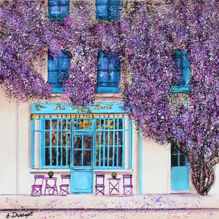 Peinture Les glycines du vieux Paris d'Arcole par Dessapt Elika | Tableau Impressionnisme Acrylique, Sable