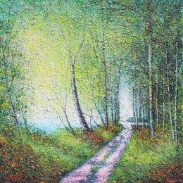 Peinture À l'ombre des feuillages par Dessapt Elika | Tableau Impressionnisme Acrylique, Sable