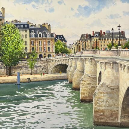 Painting Paris et le Pont Neuf by Decoudun Jean charles | Painting Figurative Watercolor Urban