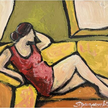 Peinture L'attente par Signamarcheix Bernard | Tableau Art naïf Acrylique, Encre, Pastel