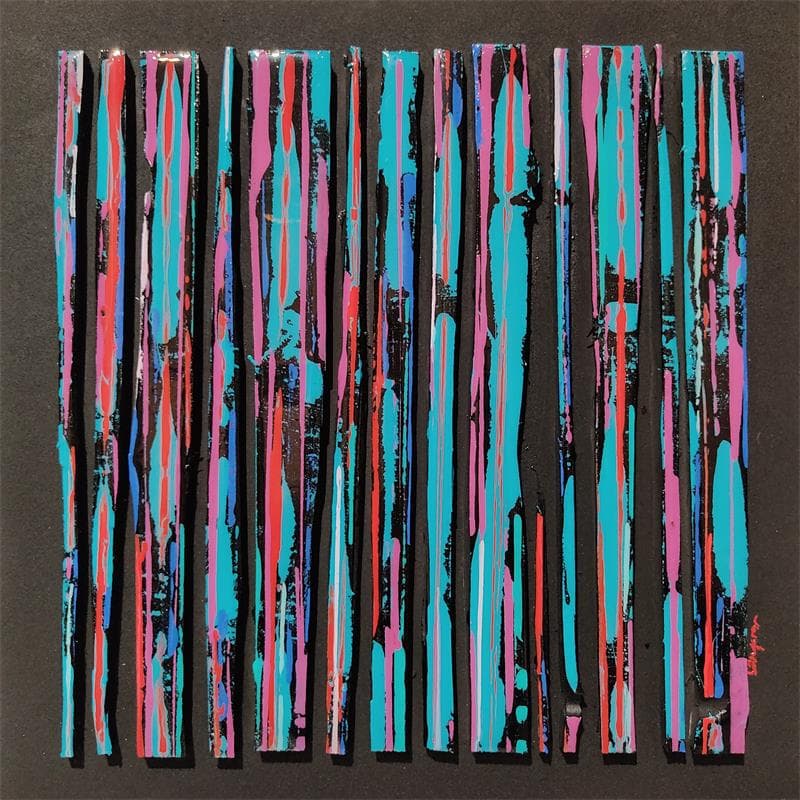 Peinture BC14 impression turquoise mauve par Langeron Luc | Tableau Abstrait Acrylique minimaliste